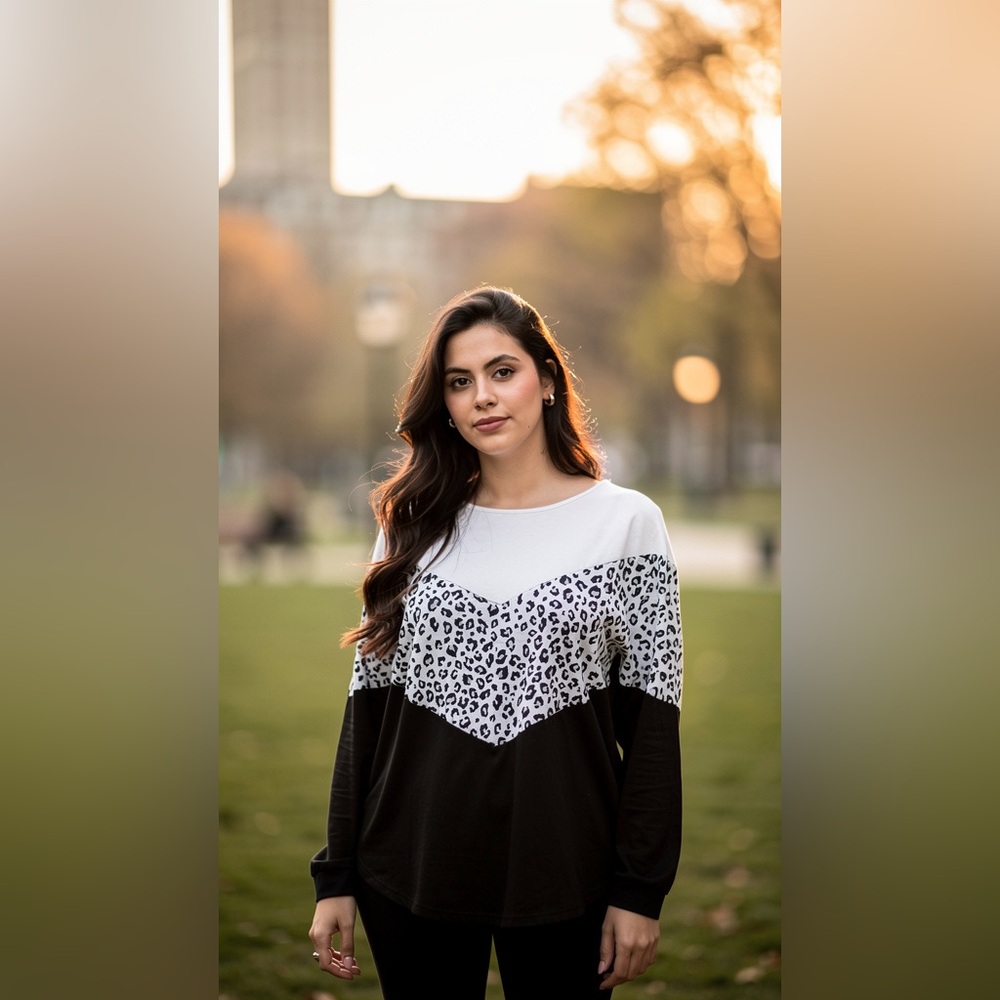 SHEIN Black and White Leopard Print Sweatshirt